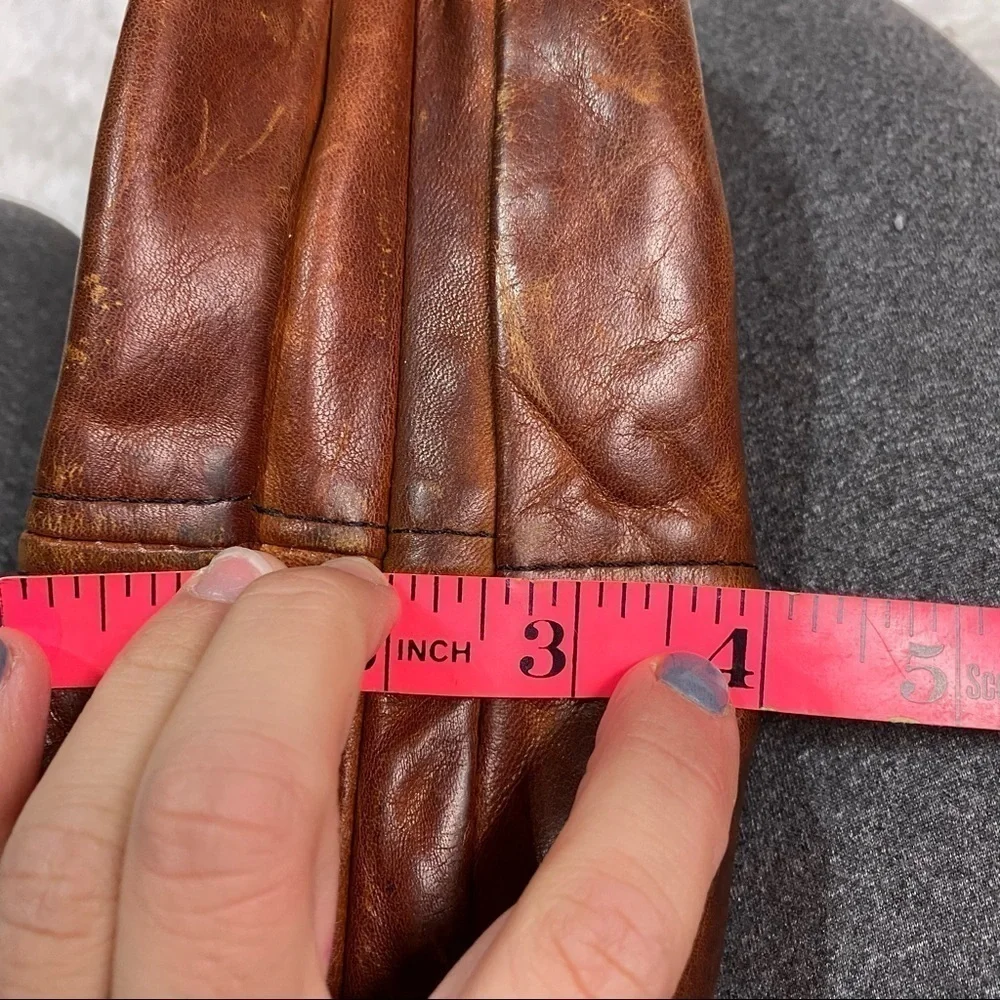 Vintage 80s cognac tan distressed leather circular concealed carry shoulder bag